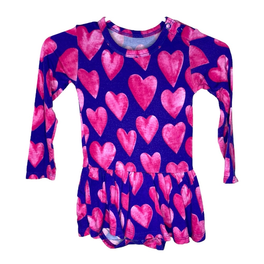 Posh Peanut Pink Purple Long Sleeve Twirl Bamboo Hearts Valentines Size 6-12M
